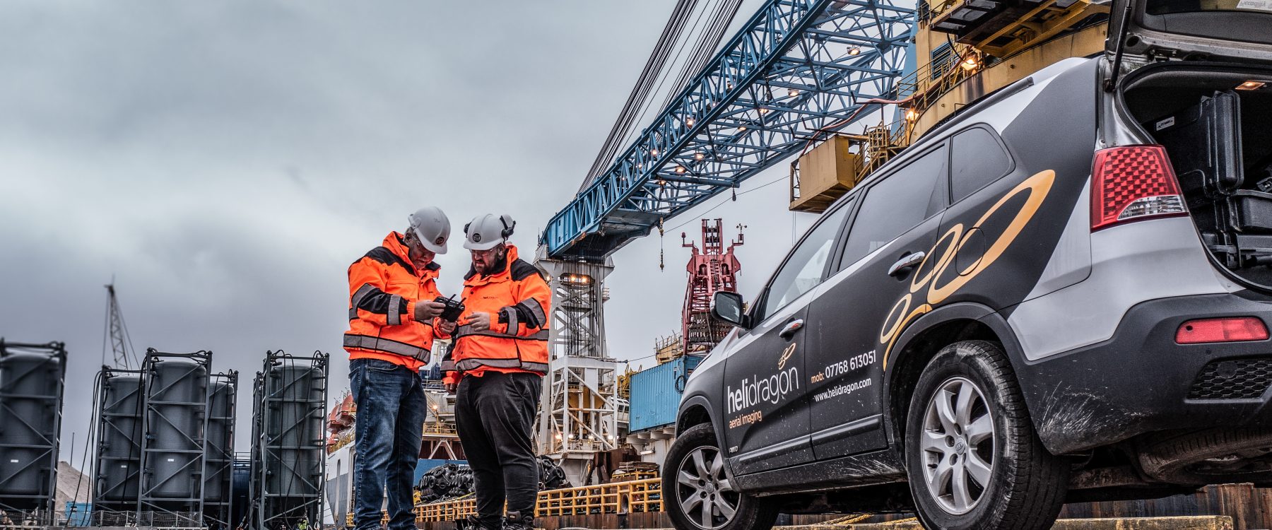 Helidragon film crew framing up shot on remote control. Case study of filming the arrival of Audrey A & B to Blyth.